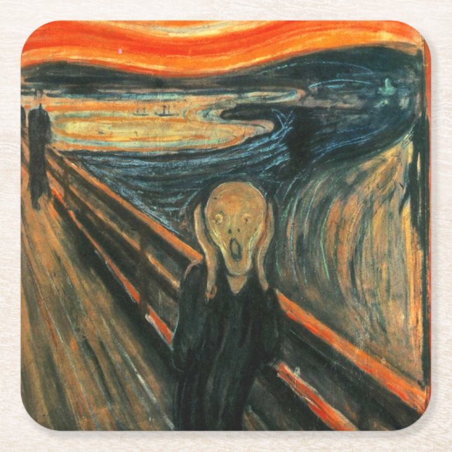 The Scream Edvard Munch Modern Expressionist Art Square Paper Coaster (Front)