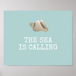 The Sea is Calling   Seashell Personalise Beach Poster