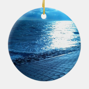 The Sea Shore, Serenity Blue Nature Photo Ceramic Tree Decoration