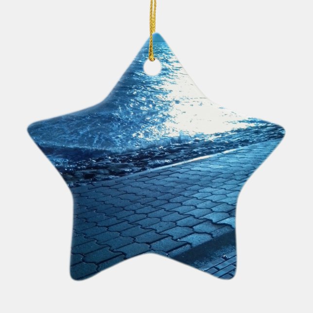 The Sea Shore, Serenity Blue Nature Photo Ceramic Tree Decoration (Front)