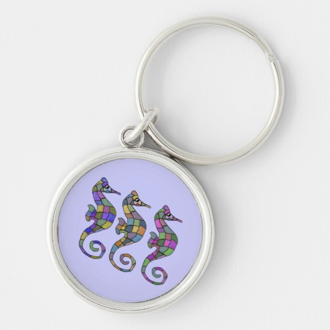 The Seahorse Rainbow Silver Keychain (Front)