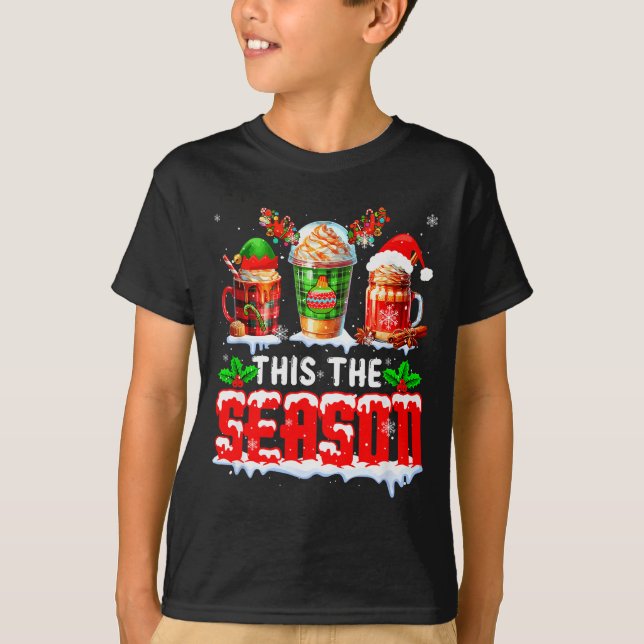 The Season Christmas Three Santa Reindeer Elf Coff T-Shirt (Front)