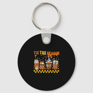 The Season Coffee Pumpkin Border Collie Halloween Key Ring