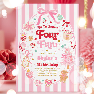 The Season Four Fun Christmas Bow 4th Birthday Invitation