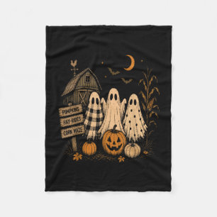 The season ghost trio pumpkin patch farmhouse fleece blanket