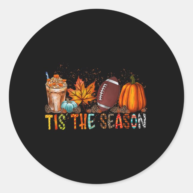 The Season Pumpkin And Spice Football Halloween Fa Classic Round Sticker (Front)