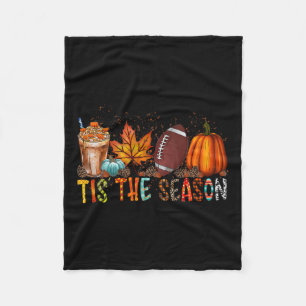 The Season Pumpkin And Spice Football Halloween Fa Fleece Blanket