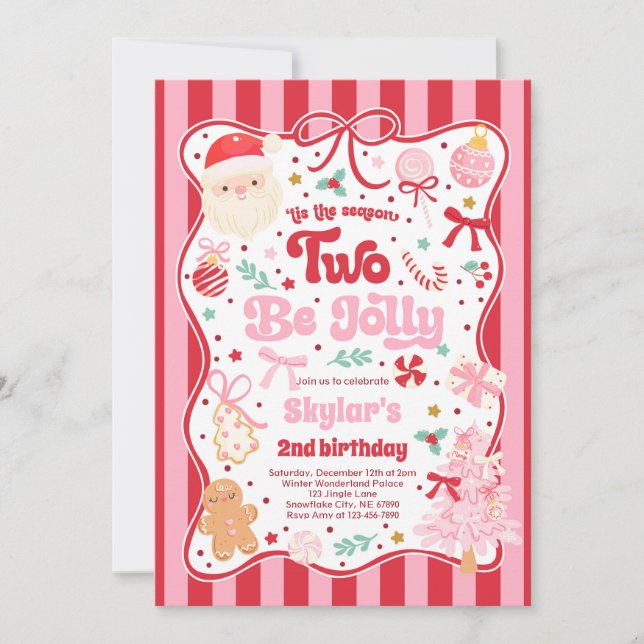 The Season Two Be Jolly Christmas Bow 2nd Birthday Invitation (Front)