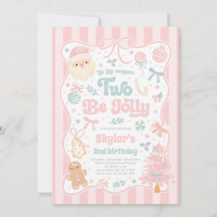 The Season Two Be Jolly Christmas Bow 2nd Birthday Invitation