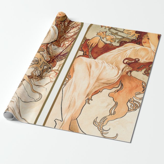 The Seasons Original 1897 By Alphonse Mucha Wrapping Paper (Unrolled)