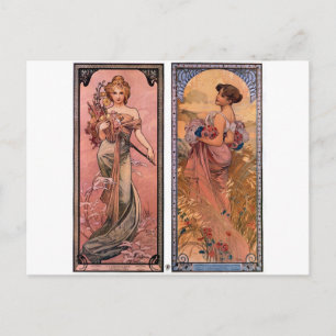 The seasons (Spring, Summer) by Alphonse Mucha Postcard