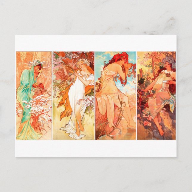 The Seasons vintage Mucha postcard (Front)