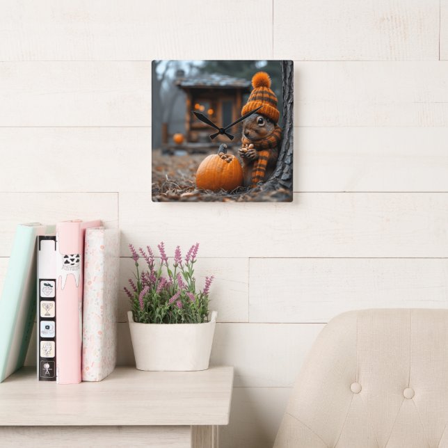 The secret forest feast of the squirrel Ai image Square Wall Clock (Reading Room)