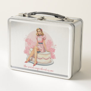 “The Secret Ingredient Is Me” Girly Retro Metal Lunch Box