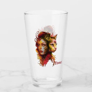 The secret of the symbiosis of a woman and a cat, glass