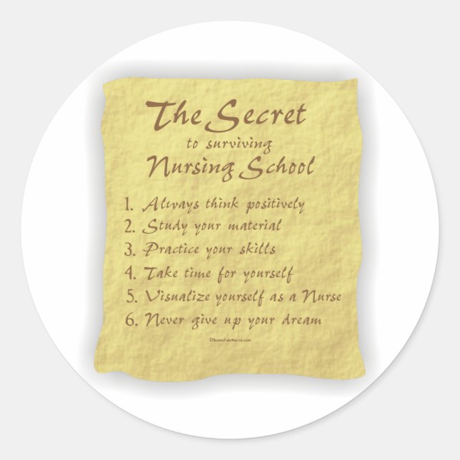 The Secret to Surviving Nursing School Classic Round Sticker (Front)