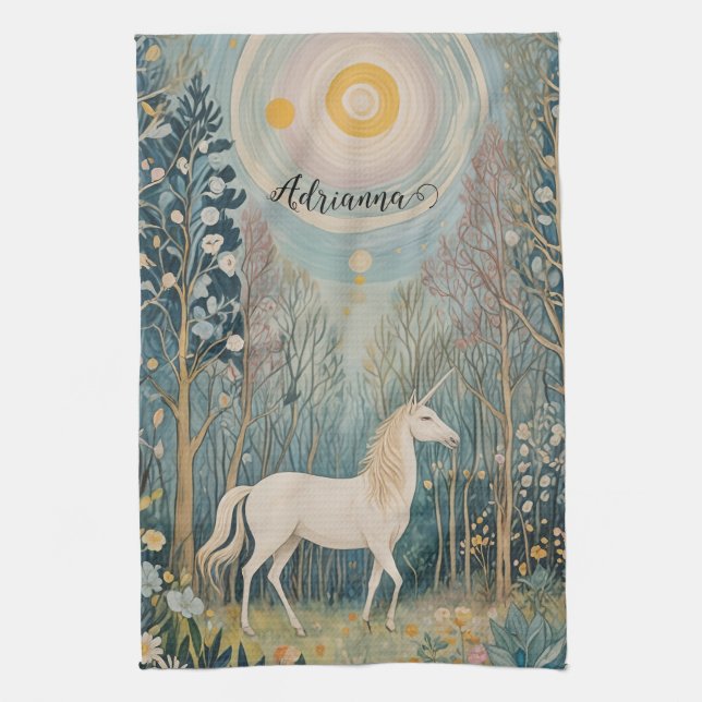The Secret Unicorn of Whispering Woods Tea Towel (Vertical)