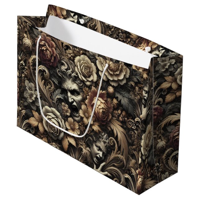 The Seeds We Sow – Gothic Baroque Floral Pattern Large Gift Bag (Front Angled)