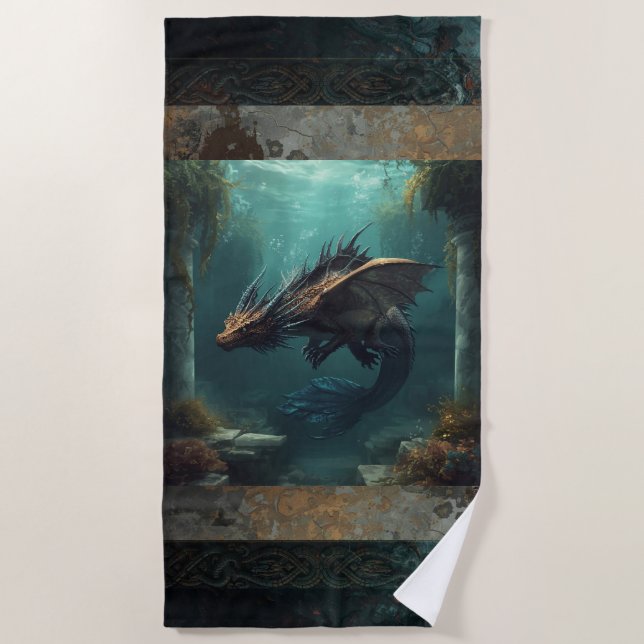 "The Seeker" underwater dragon Beach Towel (Front)