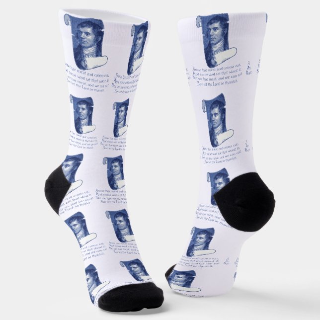 The Selkirk Grace Burns Night Supper Prayer Blue Socks (Angled)
