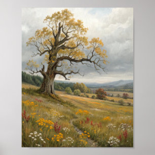 The Sentinel of Golden Fields: An Ancient Oak Over Poster