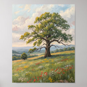The Sentinel of the Sunlit Meadow: An Ancient Oak Poster