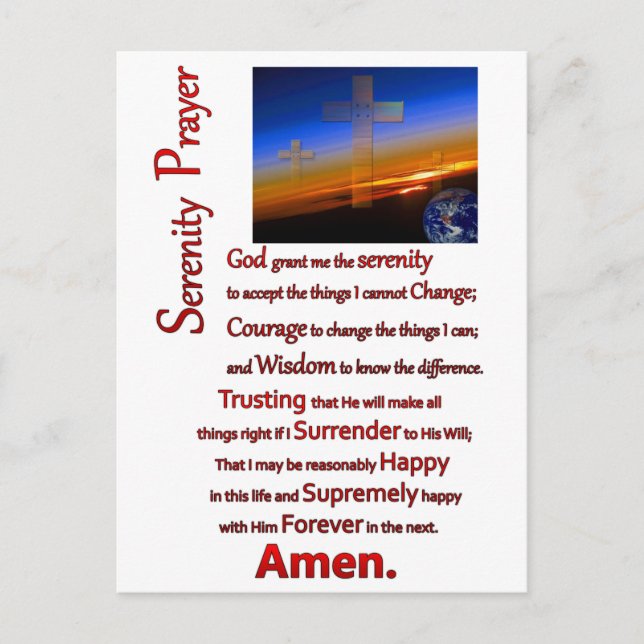 The Serenity Prayer In Space Red Postcard (Front)