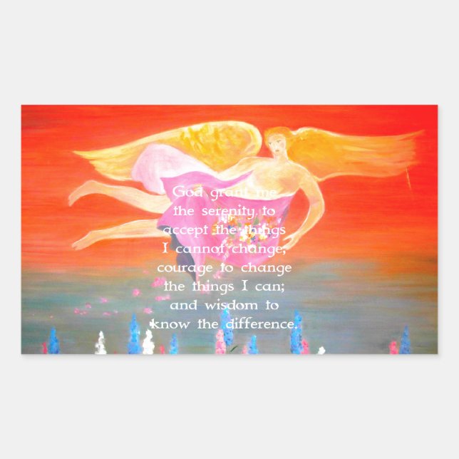 The Serenity Prayer with Folk Art Angel Painting Rectangular Sticker (Front)