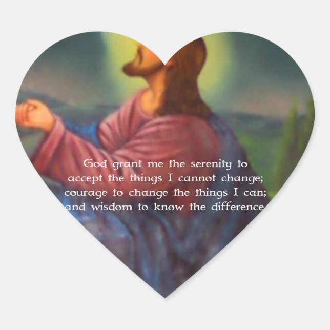 The Serenity Prayer With Jesus Christ Painting Heart Sticker (Front)