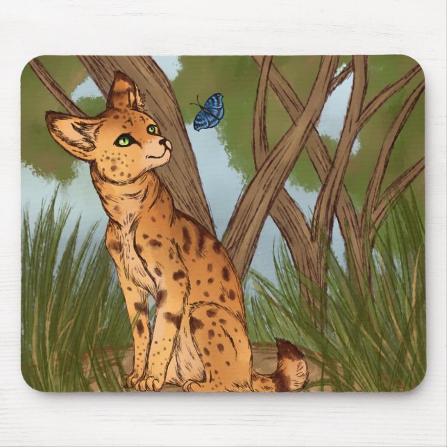 The Serval and the Butterfly Mouse Pad (Front)