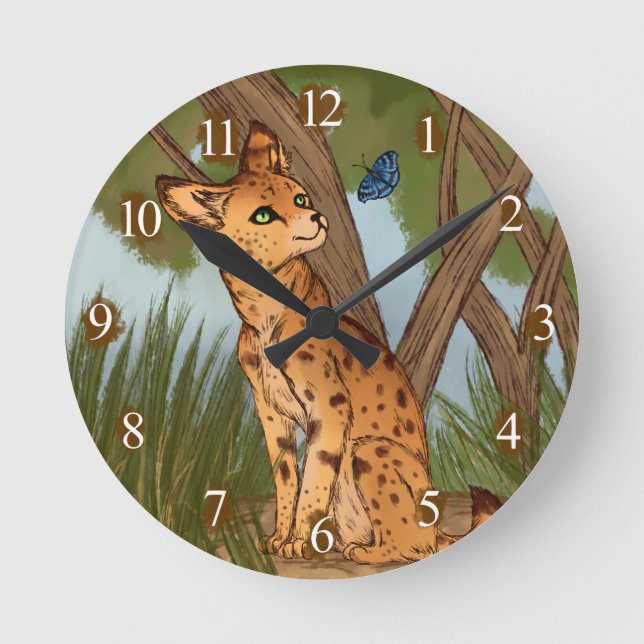 The Serval and the Butterfly Round Clock (Front)