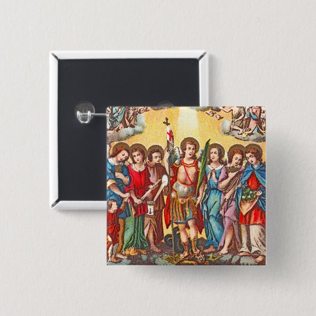The Seven Archangels (CP 001; Chromolithograph) 15 Cm Square Badge (Front & Back)