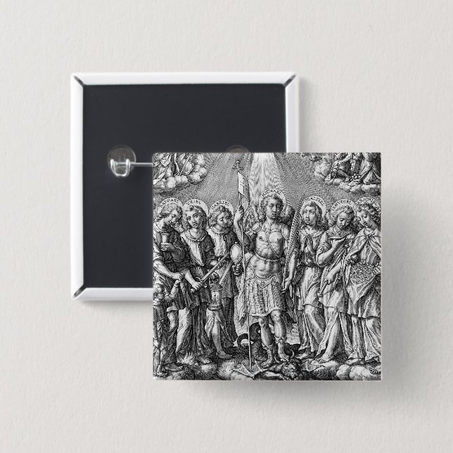 The Seven Archangels (M 034; Engraving) 15 Cm Square Badge (Front & Back)