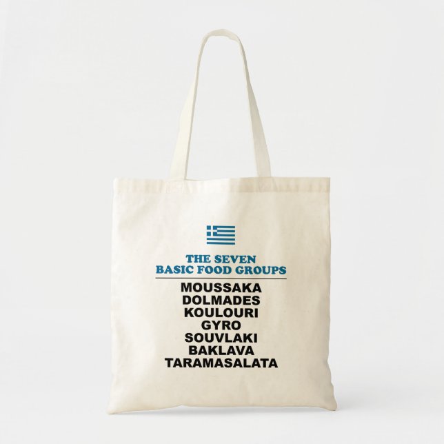 The Seven Basic Food Groups Funny Greek Tote Bag (Front)