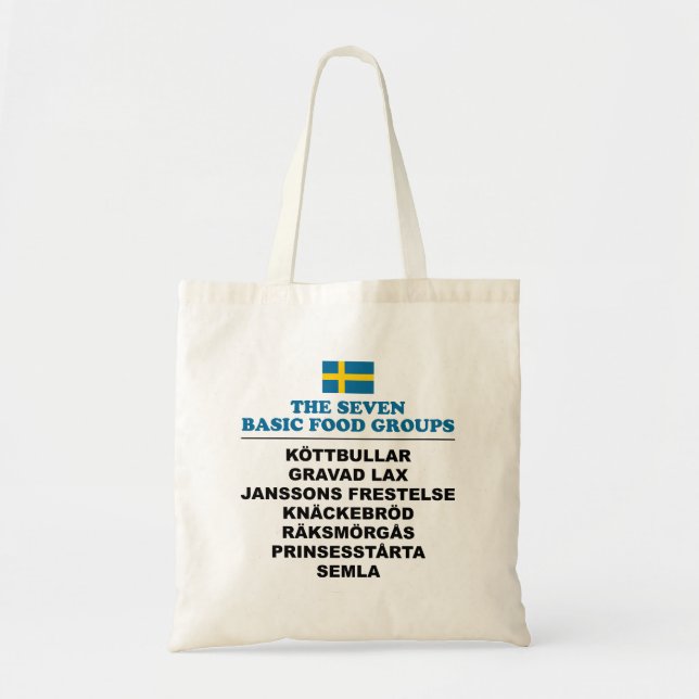 The Seven Basic Food Groups Funny Swedish Tote Bag (Front)