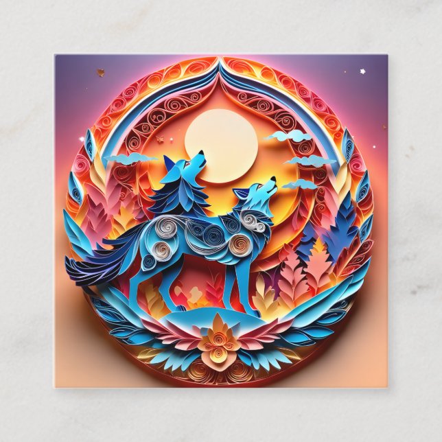 The shaman and her wolf are captured in this 3D mo Square Business Card (Front)