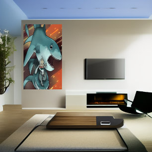 The shark and the man   AI Art  Poster
