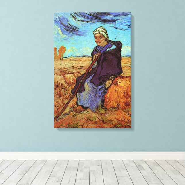 The Shepherdess (after Millet) by Vincent van Gogh Canvas Print (Insitu(Wood Floor))