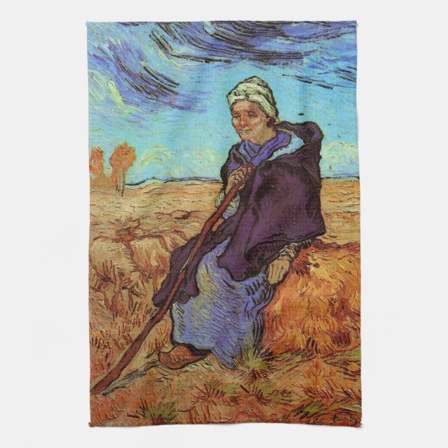 The Shepherdess (after Millet) by Vincent van Gogh Tea Towel (Vertical)