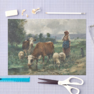 The Shepherdess with Her Flock by Julien Dupre    Tissue Paper