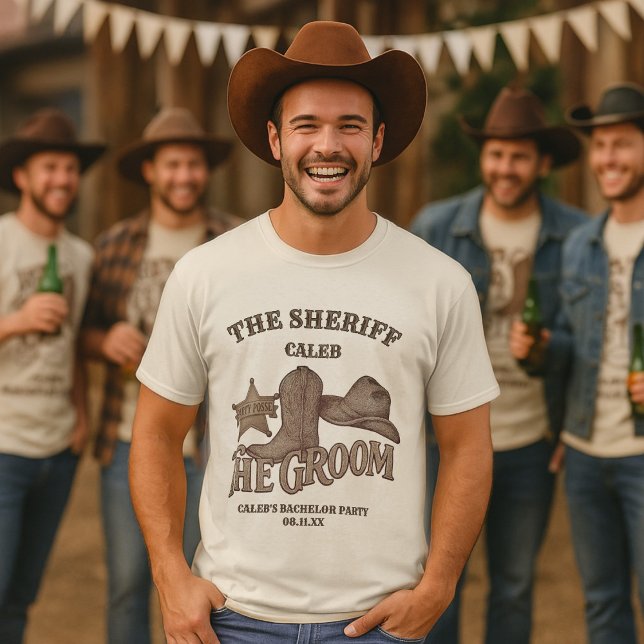 The Sheriff Groom Cute Fun Cowboy Bachelor Party T-Shirt (Creator Uploaded)