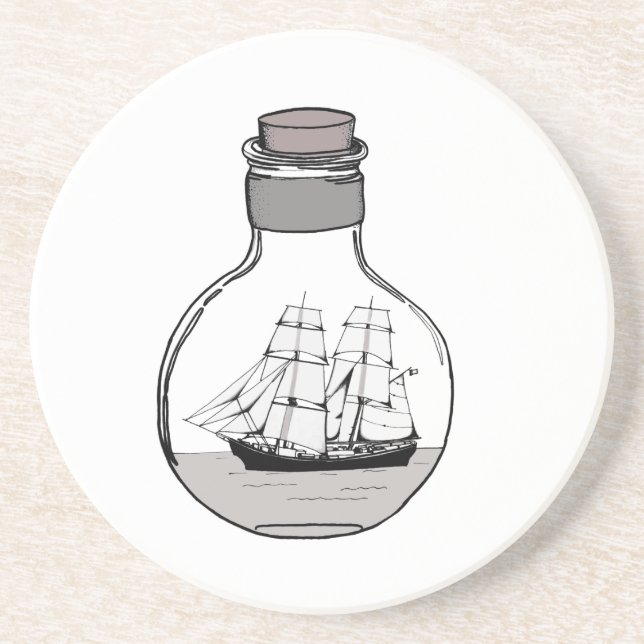 The ship in the glass bulb coaster (Front)