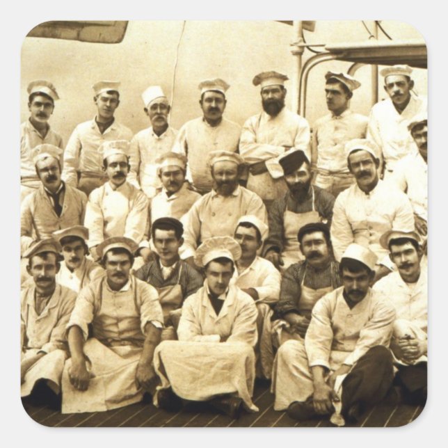 The ship's cooks aboard the R.M.S. Teutonic (b/w p Square Sticker (Front)