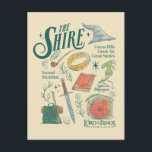 THE SHIRE™ Watercolor Collage Graphic Postcard<br><div class="desc">Celebrate the simple comforts and grand adventures of The Shire™ with this charming Lord of the Rings™ collage design. Featuring a delightful collection of illustrated icons — including the One Ring, a Gandalf's hat and pipe, a well-packed travel rucksack, a trusty sword, a cozy hobbit door, and even a nod...</div>