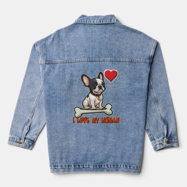 The shirt features an adorable illustration denim jacket (Back)