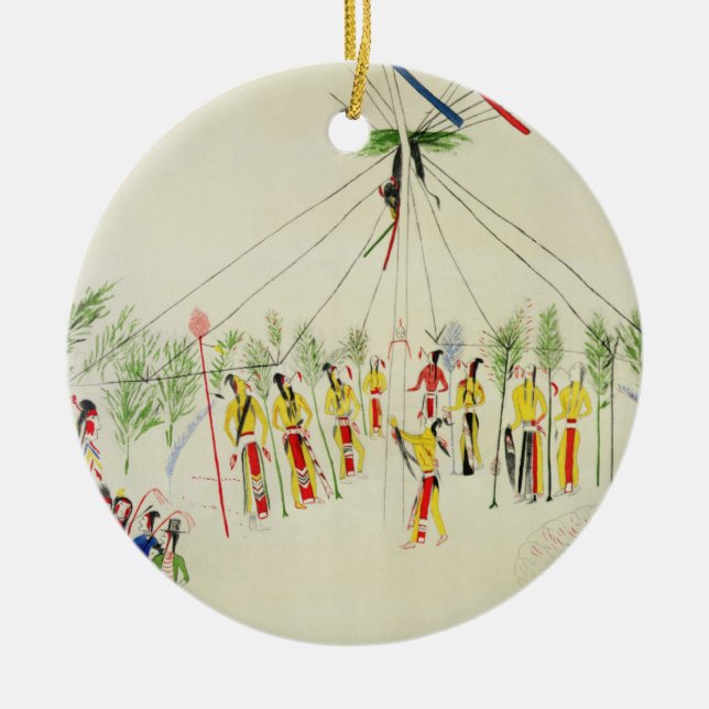 The Shoshone Sun Dance (pigment on muslin) Ceramic Tree Decoration (Front)