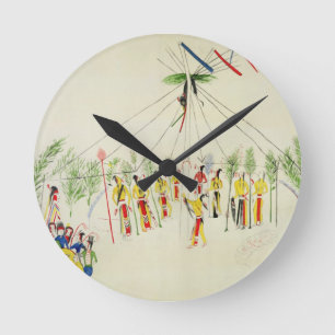 The Shoshone Sun Dance (pigment on muslin) Round Clock