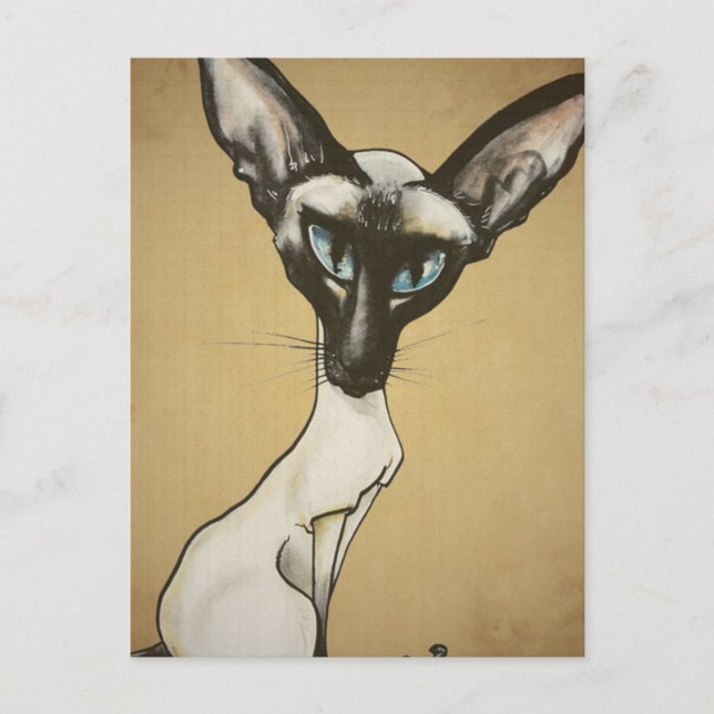 The Siamese Cat Caricature Postcard (Front)