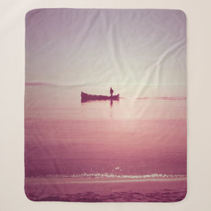 The silhouette of fisherman with boat in the sea v sherpa blanket