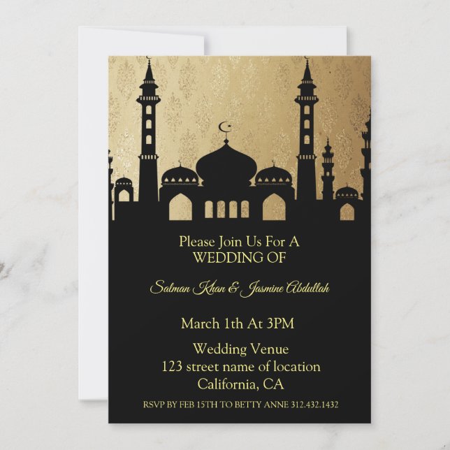 The Silhouette Of Mosque Wedding Invitation (Front)